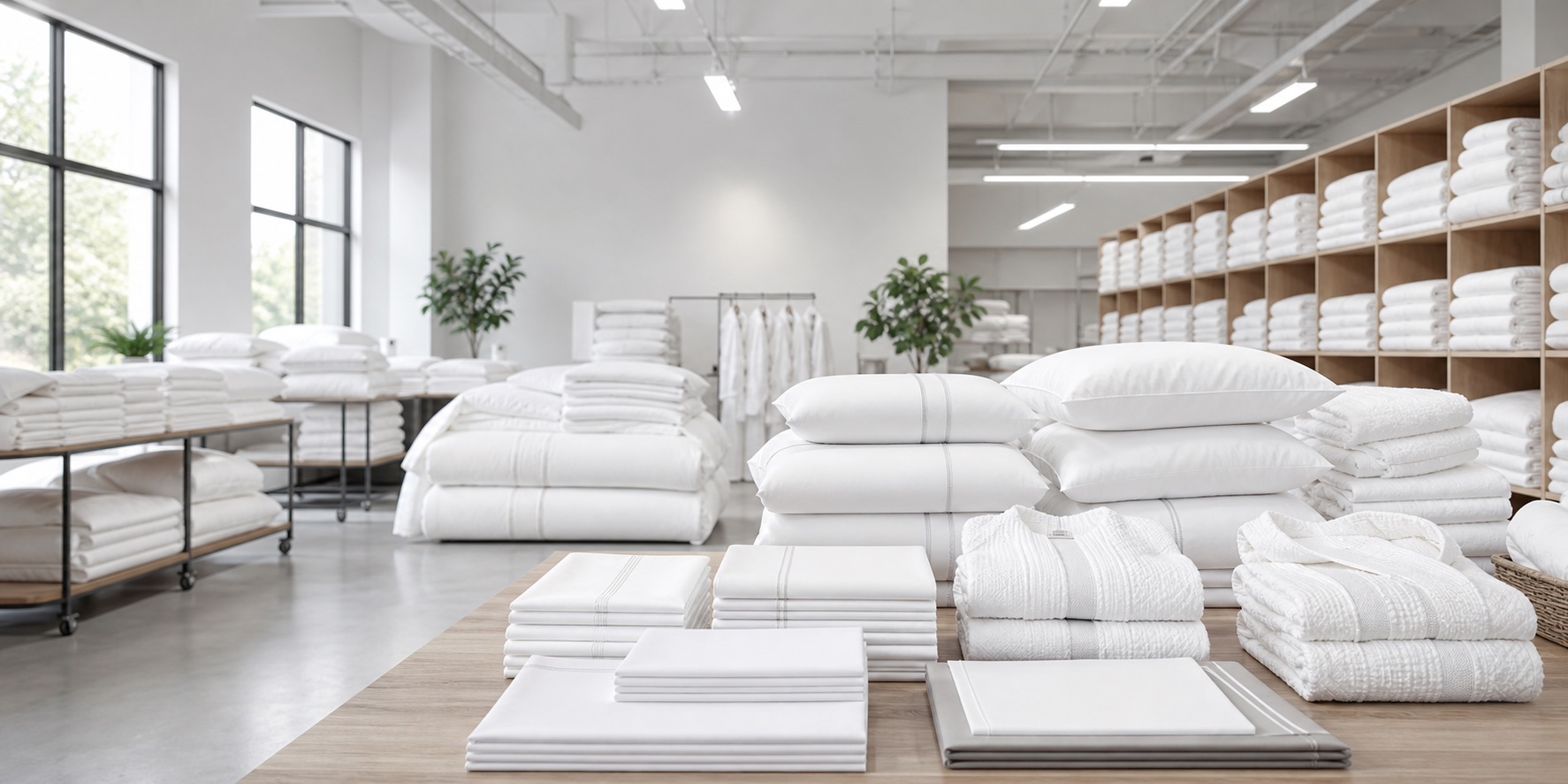 Bulk hotel linens and bedding prepared for overseas hospitality orders